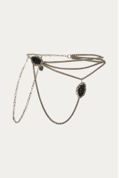 NIDODILEDA Raven Chain Belt Layered Rhinestone Antique Silver Ασημί Αλυσίδα Ζώνη