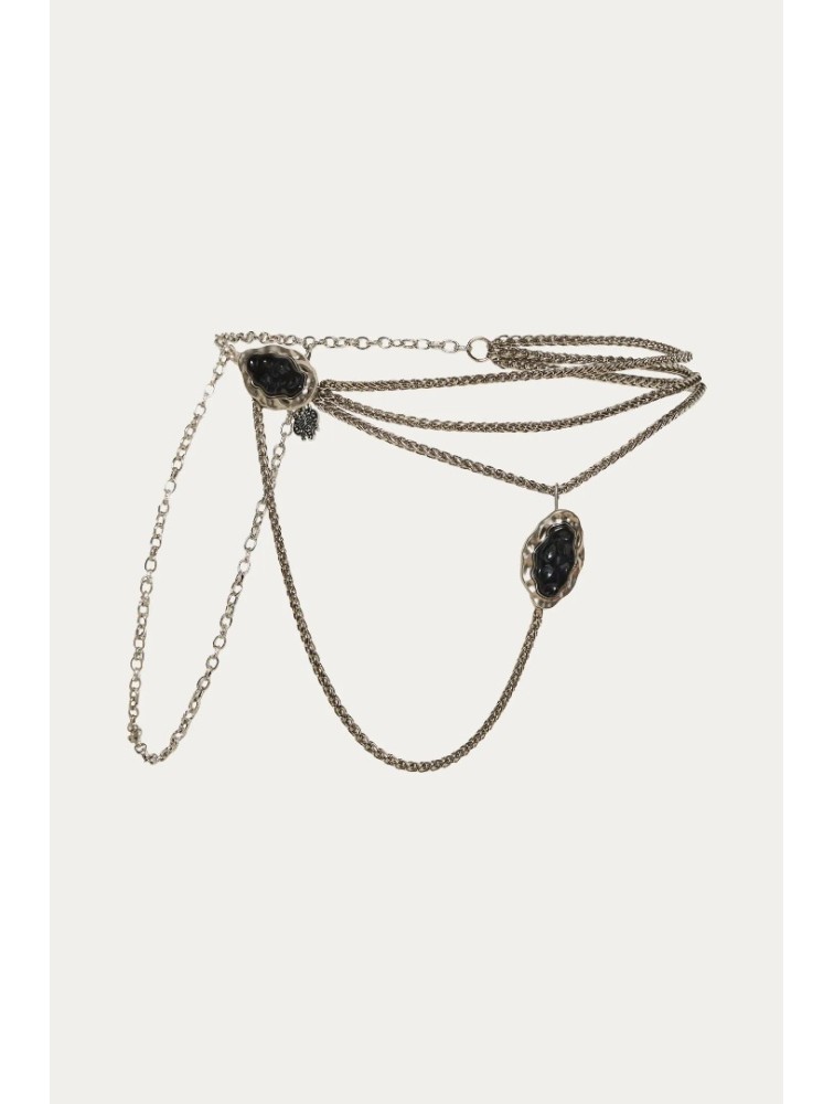 NIDODILEDA Raven Chain Belt Layered Rhinestone Antique Silver Ασημί Αλυσίδα Ζώνη