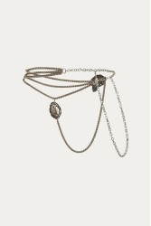 NIDODILEDA Raven Chain Belt Layered Rhinestone Antique Silver Ασημί Αλυσίδα Ζώνη