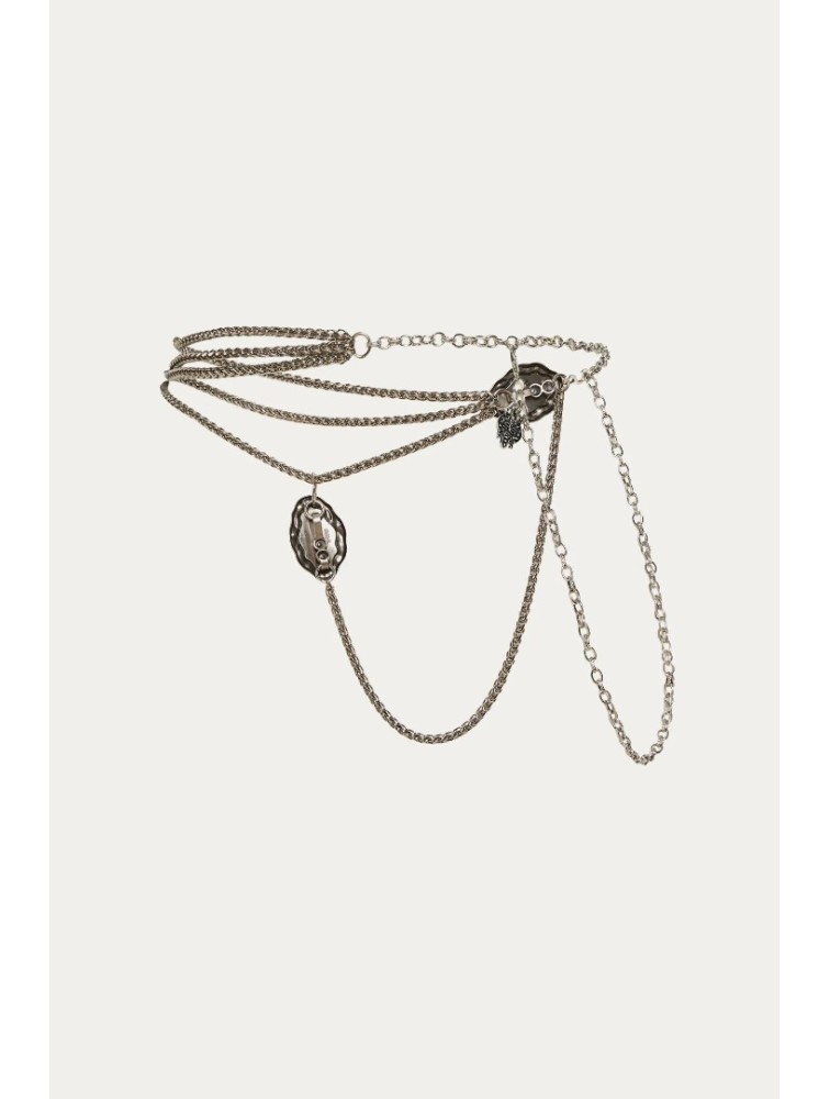 NIDODILEDA Raven Chain Belt Layered Rhinestone Antique Silver Ασημί Αλυσίδα Ζώνη