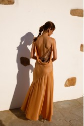 NIDODILEDA Rhea Dress Satin Lace Embellished Πορτοκαλί Σατέν Φόρεμα
