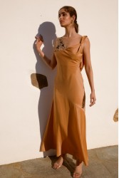 NIDODILEDA Rhea Dress Satin Lace Embellished Πορτοκαλί Σατέν Φόρεμα