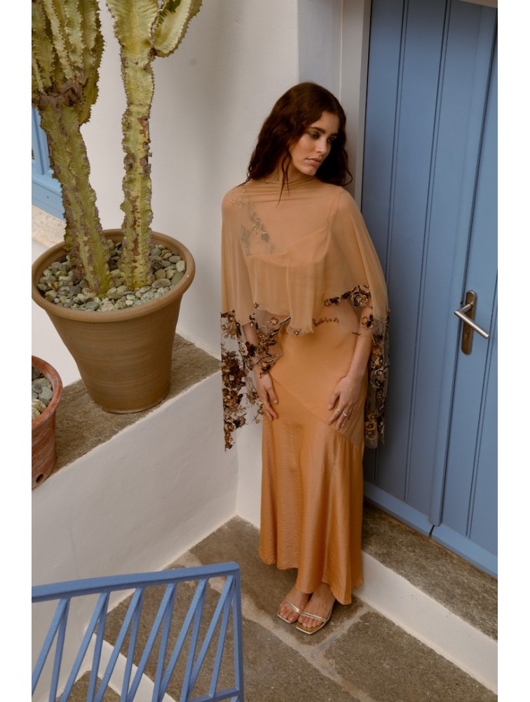 NIDODILEDA Rhea Dress Satin Lace Embellished Πορτοκαλί Σατέν Φόρεμα