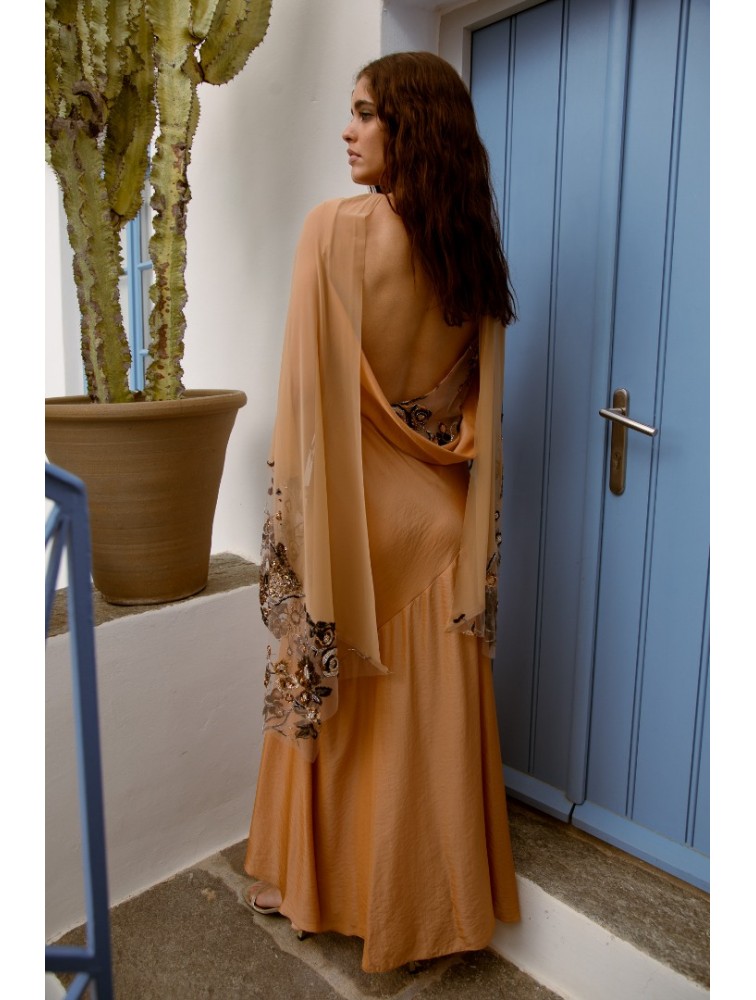 NIDODILEDA Rhea Dress Satin Lace Embellished Πορτοκαλί Σατέν Φόρεμα