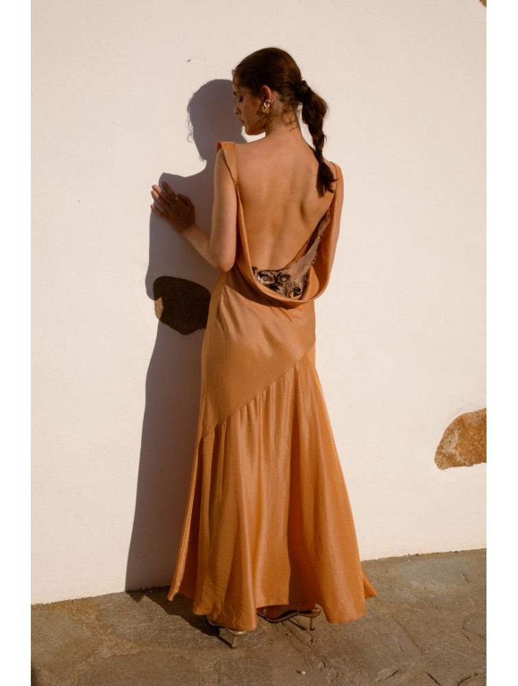 NIDODILEDA Rhea Dress Satin Lace Embellished Πορτοκαλί Σατέν Φόρεμα
