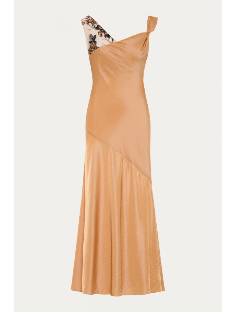 NIDODILEDA Rhea Dress Satin Lace Embellished Πορτοκαλί Σατέν Φόρεμα