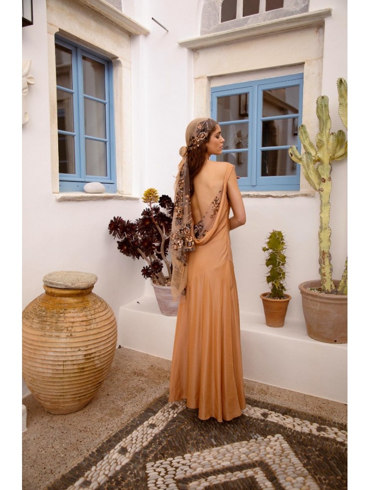 NIDODILEDA Rhea Dress Satin Lace Embellished Πορτοκαλί Σατέν Φόρεμα
