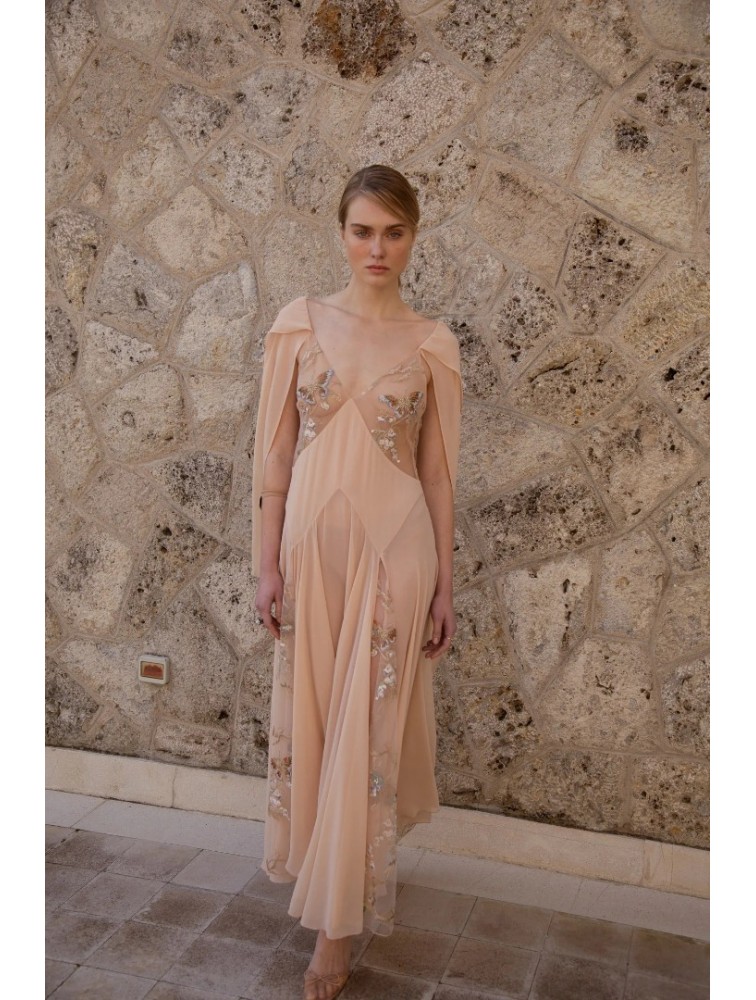 NIDODILEDA Rise Dress and Scarf Muslin Bead Embroidered Semi Sheer