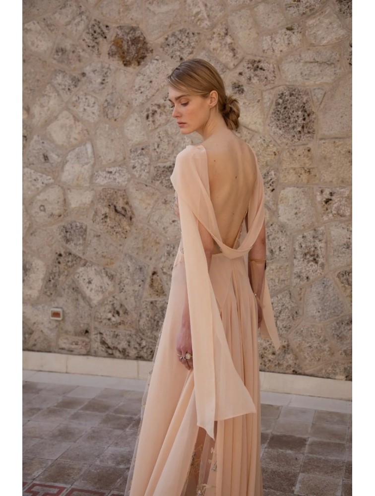 NIDODILEDA Rise Dress and Scarf Muslin Bead Embroidered Semi Sheer