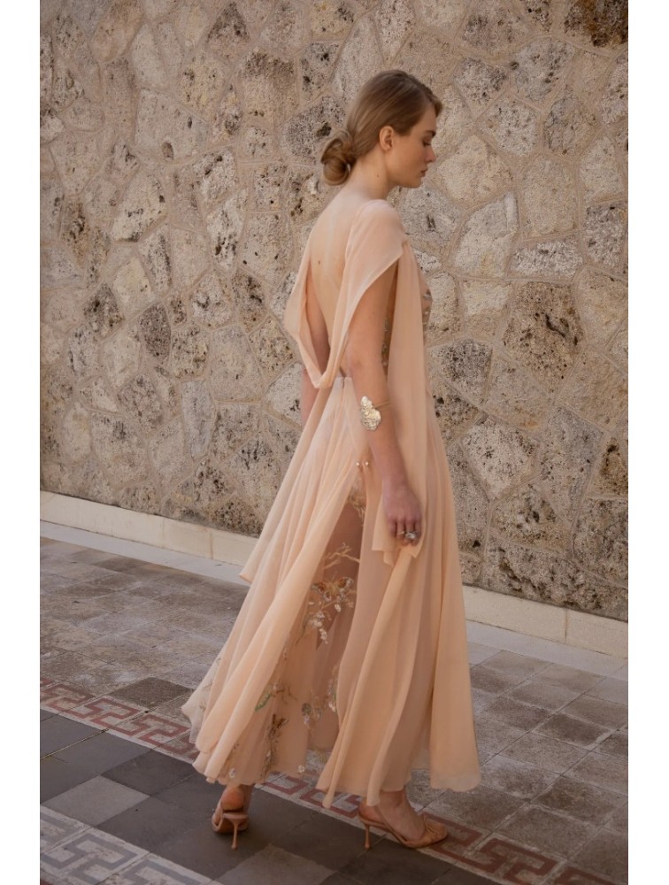 NIDODILEDA Rise Dress and Scarf Muslin Bead Embroidered Semi Sheer