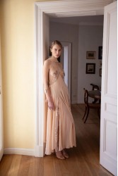 NIDODILEDA Rise Dress and Scarf Muslin Bead Embroidered Semi Sheer