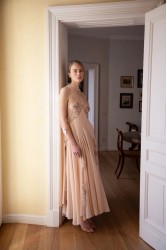NIDODILEDA Rise Dress and Scarf Muslin Bead Embroidered Semi Sheer