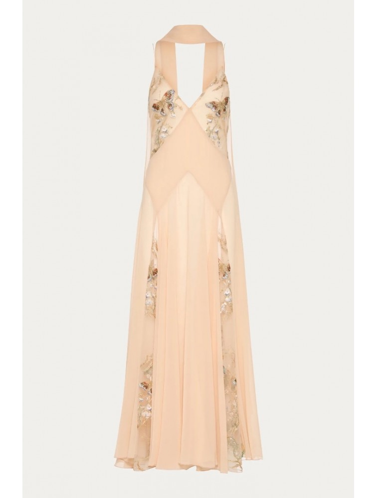 NIDODILEDA Rise Dress and Scarf Muslin Bead Embroidered Semi Sheer