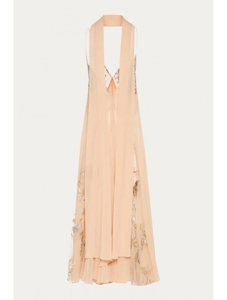 NIDODILEDA Rise Dress and Scarf Muslin Bead Embroidered Semi Sheer