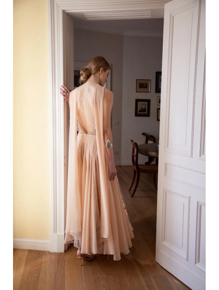 NIDODILEDA Rise Dress and Scarf Muslin Bead Embroidered Semi Sheer