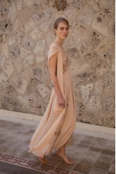 NIDODILEDA Rise Dress and Scarf Muslin Bead Embroidered Semi Sheer