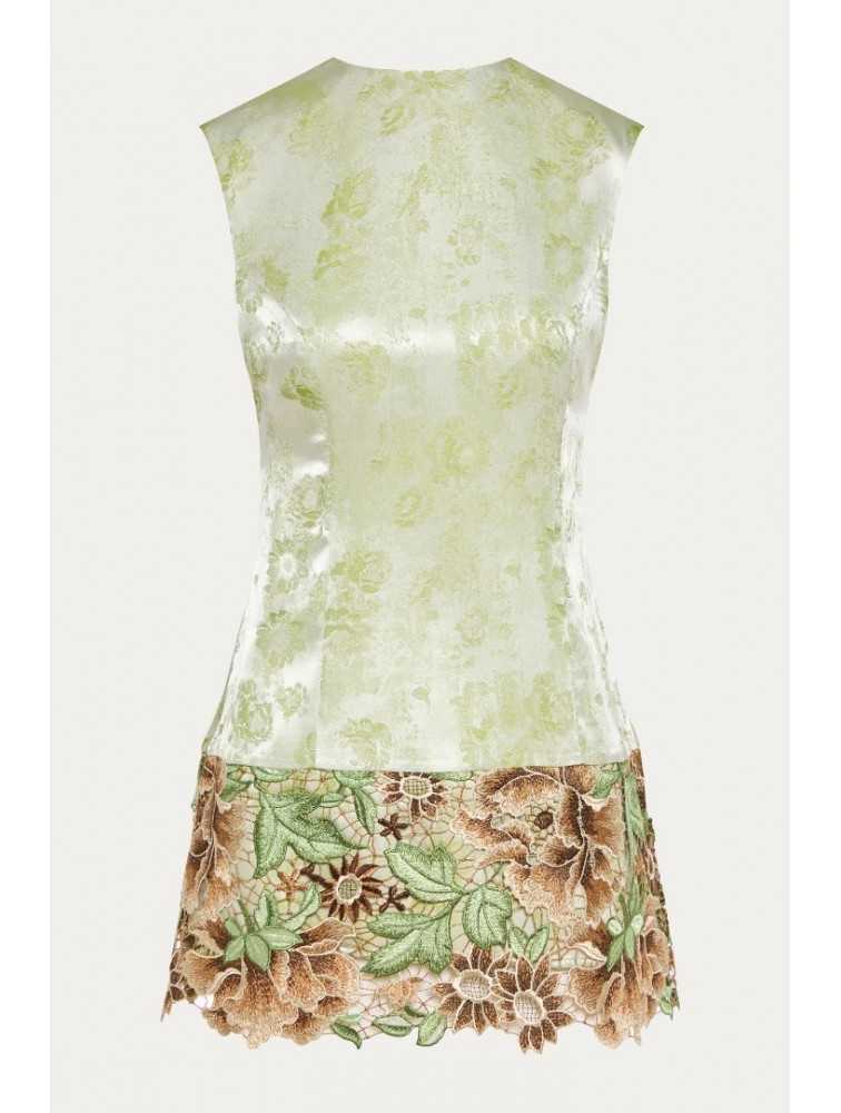 NIDODILEDA Route Top Dress Satin Floral Crochet Embellished