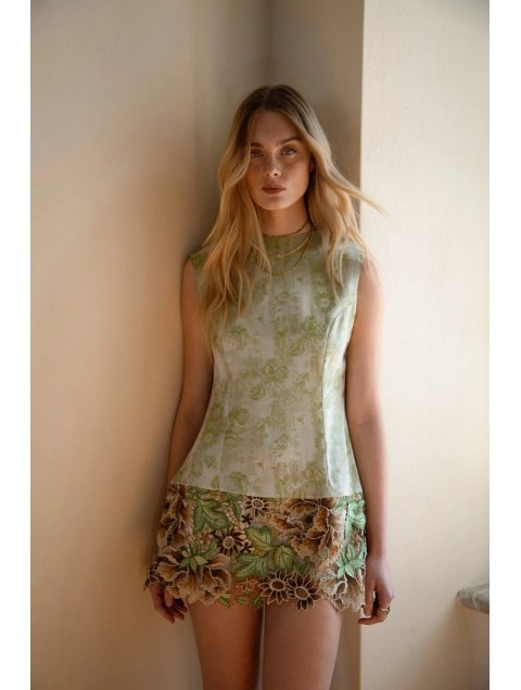 NIDODILEDA Route Top Dress Satin Floral Crochet Embellished Σατέν Φλοράλ Πολύχρωμο Φόρεμα