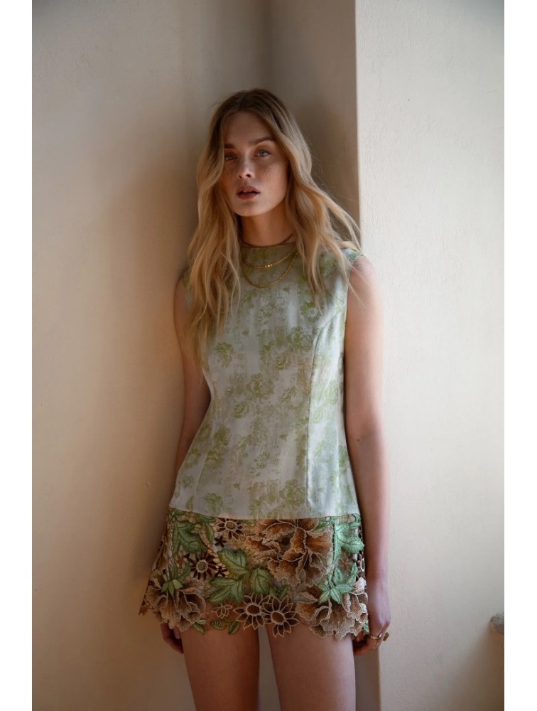 NIDODILEDA Route Top Dress Satin Floral Crochet Embellished