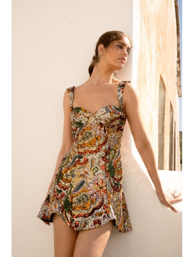 NIDODILEDA Sabellia Dress Sequined Mini Multi Παγετένιο Φόρεμα
