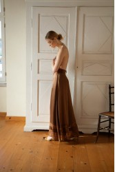 NIDODILEDA Scope Pants Satin Lace Embellished Chocolate Brown Satin Pants