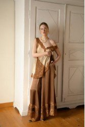 NIDODILEDA Scope Pants Satin Lace Embellished Chocolate Brown Satin Pants