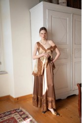 NIDODILEDA Scope Pants Satin Lace Embellished Chocolate Brown Satin Pants