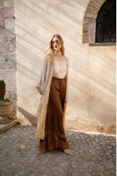 NIDODILEDA Scope Pants Satin Lace Embellished Chocolate Brown Satin Pants