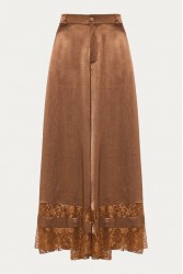 NIDODILEDA Scope Pants Satin Lace Embellished Chocolate Brown Satin Pants