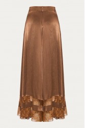 NIDODILEDA Scope Pants Satin Lace Embellished Chocolate Brown Satin Pants