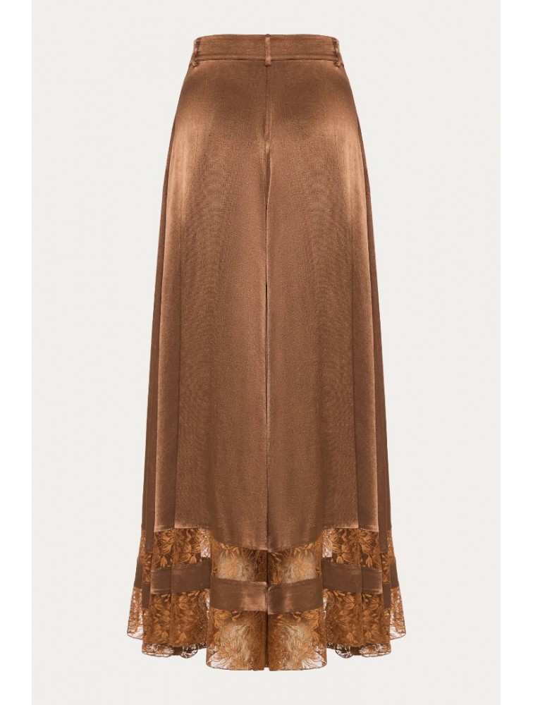 NIDODILEDA Scope Pants Satin Lace Embellished Chocolate Brown Satin Pants