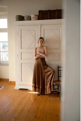 NIDODILEDA Scope Pants Satin Lace Embellished Chocolate Brown Satin Pants