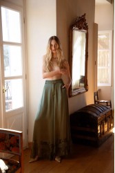 NIDODILEDA Scope Pants Satin Lace Embellished Olive Green
