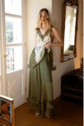 NIDODILEDA Scope Pants Satin Lace Embellished Olive Green