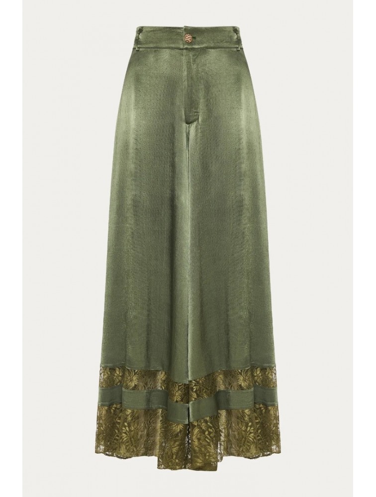 NIDODILEDA Scope Pants Satin Lace Embellished Olive Green