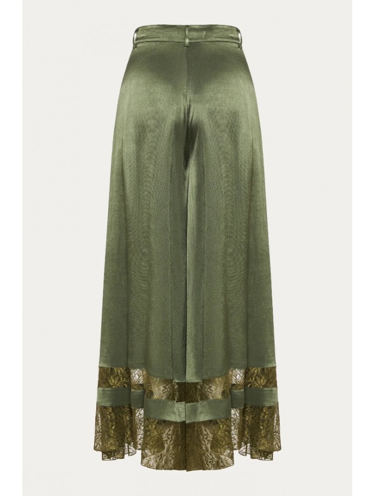 NIDODILEDA Scope Pants Satin Lace Embellished Olive Green