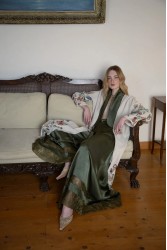NIDODILEDA Scope Pants Satin Lace Embellished Olive Green
