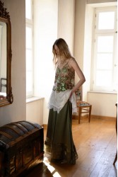 NIDODILEDA Scope Pants Satin Lace Embellished Olive Green