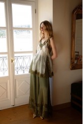 NIDODILEDA Scope Pants Satin Lace Embellished Olive Green