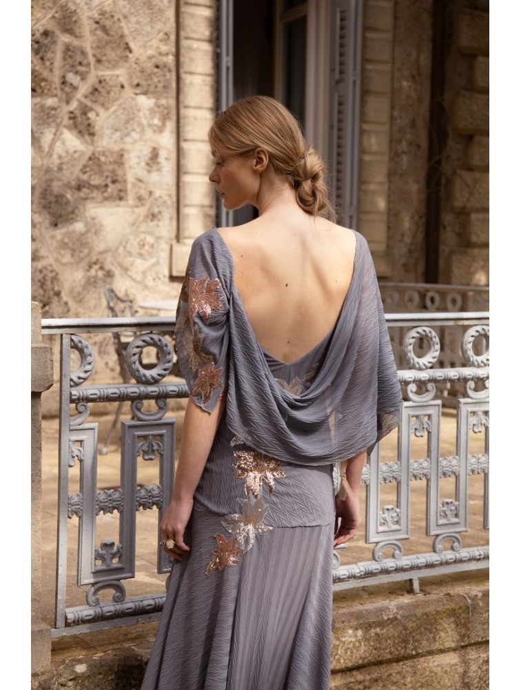 NIDODILEDA Seaze Shawl Sequined Floral Applique Μπλε Σάλι