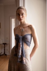 NIDODILEDA Seaze Shawl Sequined Floral Applique Μπλε Σάλι