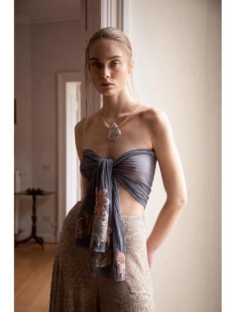 NIDODILEDA Seaze Shawl Sequined Floral Applique Μπλε Σάλι