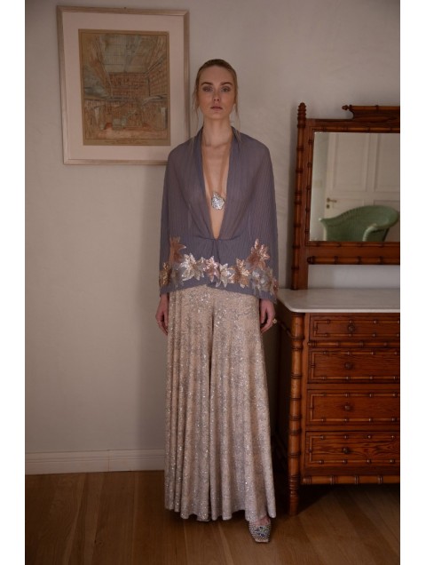 NIDODILEDA Seaze Shawl Sequined Floral Applique