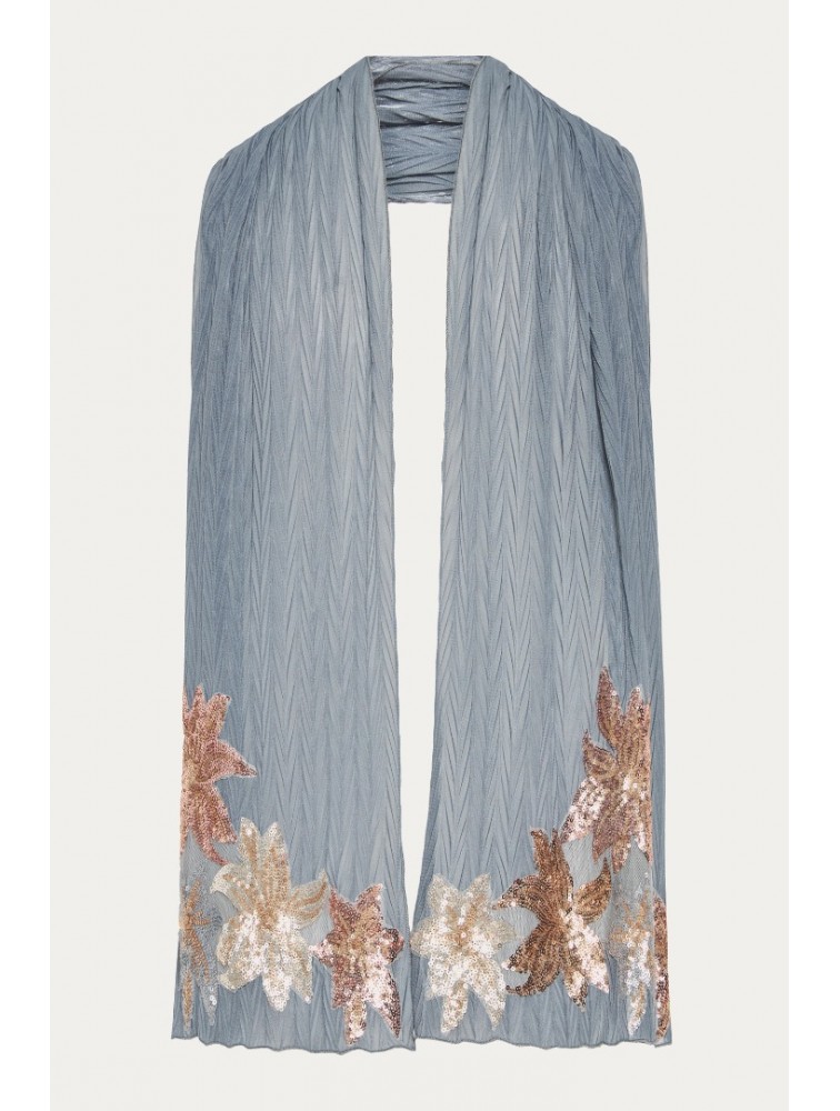 NIDODILEDA Seaze Shawl Sequined Floral Applique Μπλε Σάλι