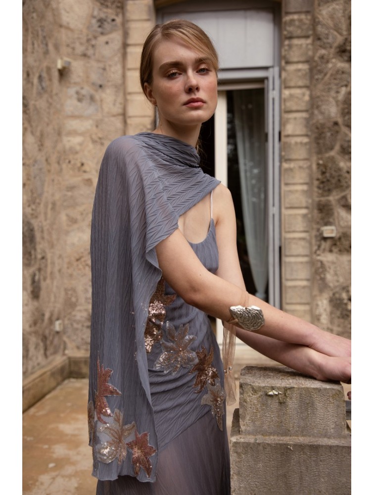 NIDODILEDA Seaze Shawl Sequined Floral Applique Μπλε Σάλι