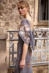 NIDODILEDA Seaze Shawl Sequined Floral Applique Μπλε Σάλι