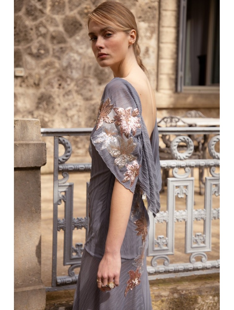 NIDODILEDA Seaze Shawl Sequined Floral Applique Μπλε Σάλι