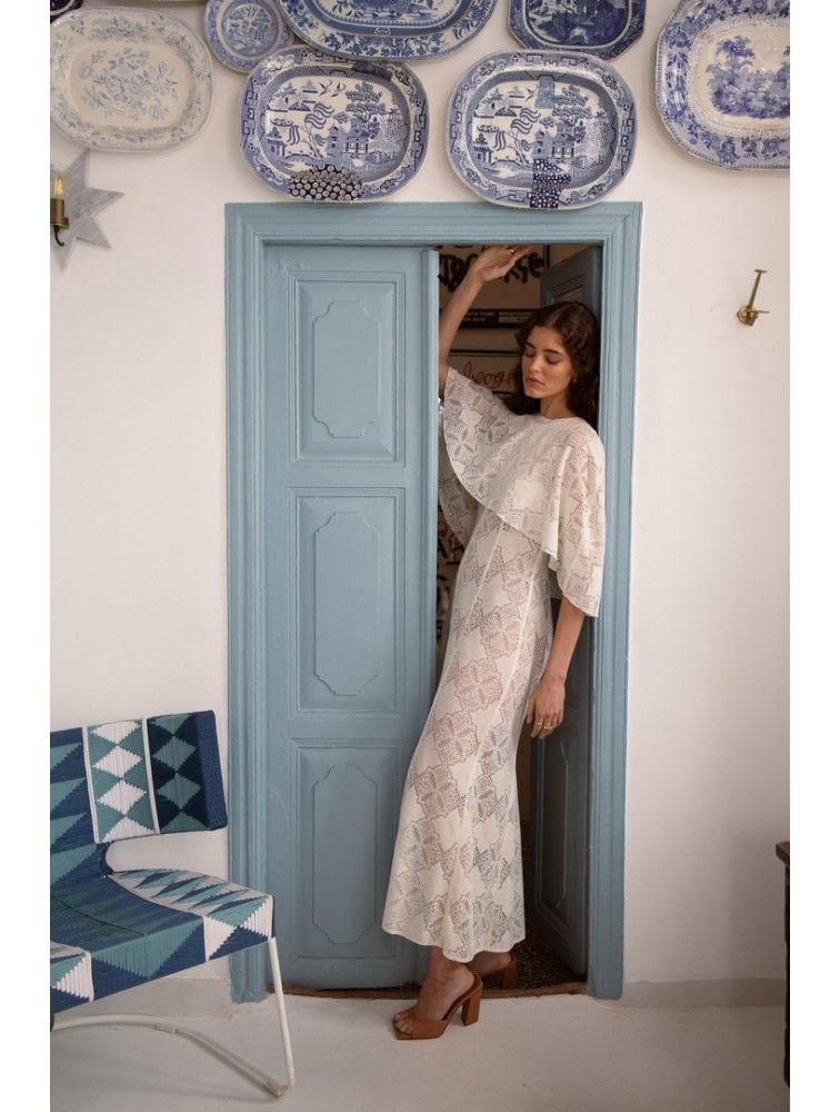 NIDODILEDA Span Dress Geometric Lace Overlay