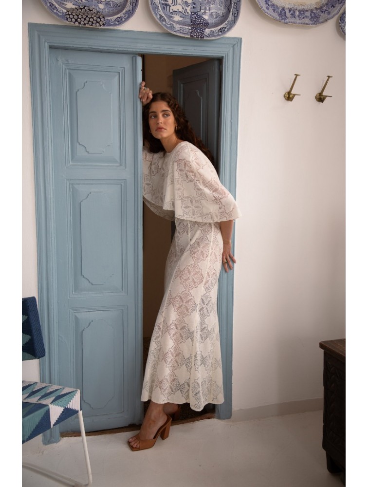 NIDODILEDA Span Dress Geometric Lace Overlay