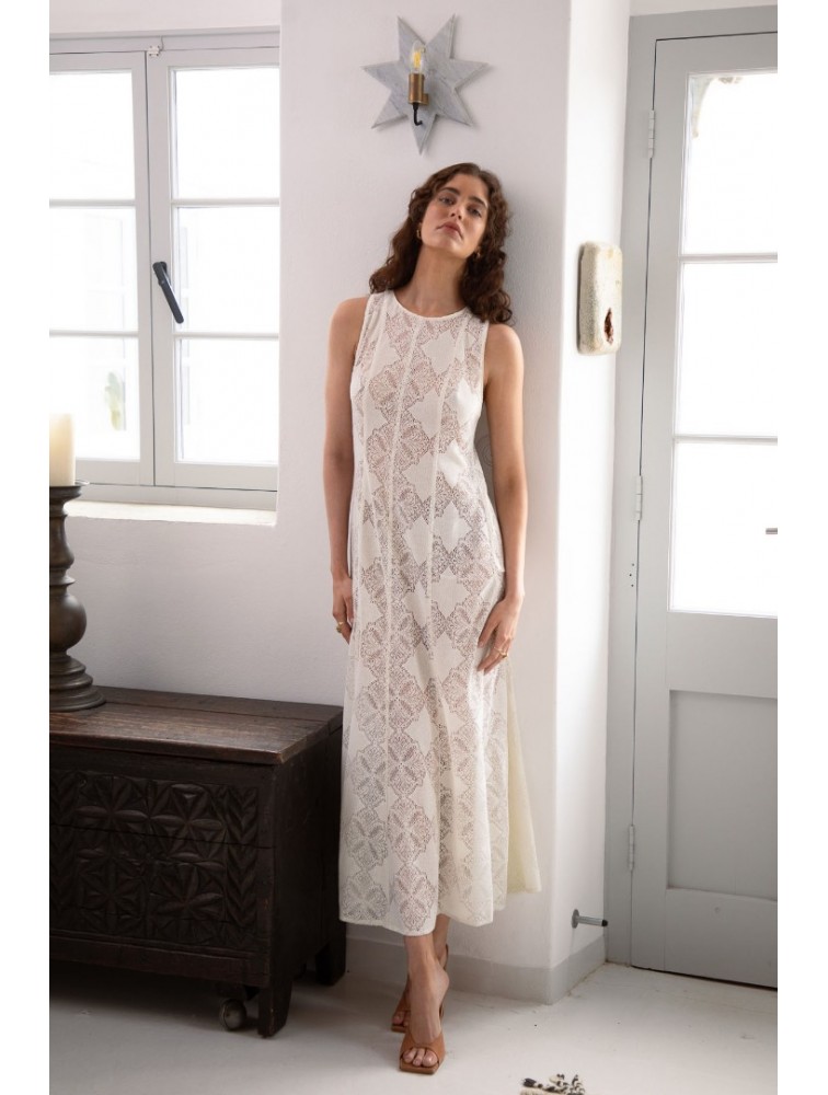NIDODILEDA Span Dress Geometric Lace Overlay